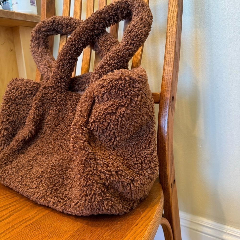 Teddy Sherpa Tote Bag, A New Day, Faux Shearling, Copper Brown, 17”X 10.5” X 5” - Picture 3 of 10